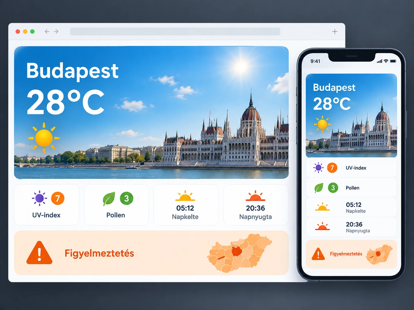 Nationwide weather widget with UV index, pollen data and warning
