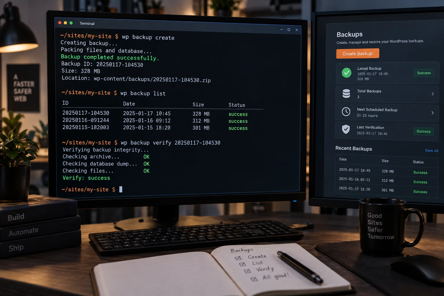 Backup mit WP-CLI-Befehlen erstellen und prüfen